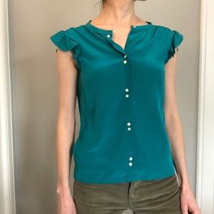 Cute cap-sleeved silk button-down